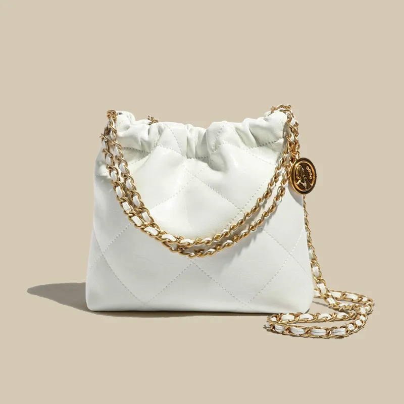 Special-interest Design Rhombus Bucket Tote Bag - White