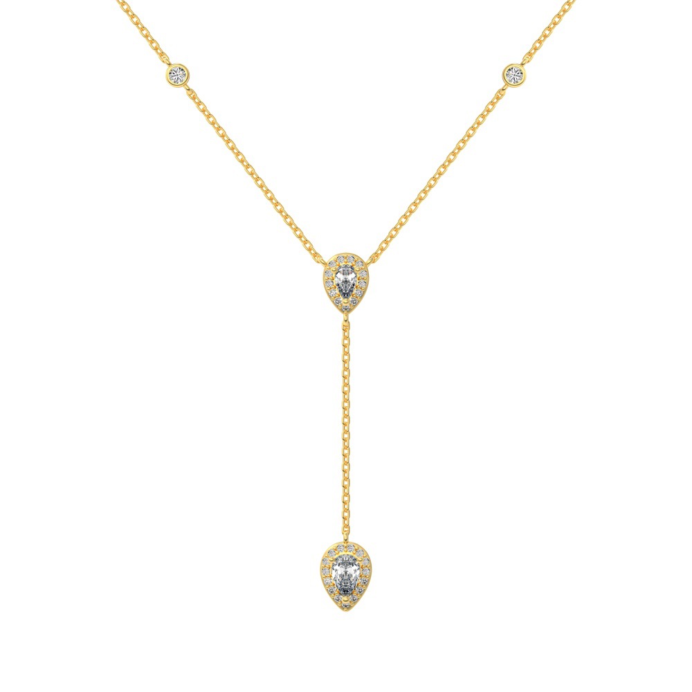 Silver S925 White Pear-shaped Water Drop Round Zirconium Inlaid Exquisite Design Clavicle Chain Necklace