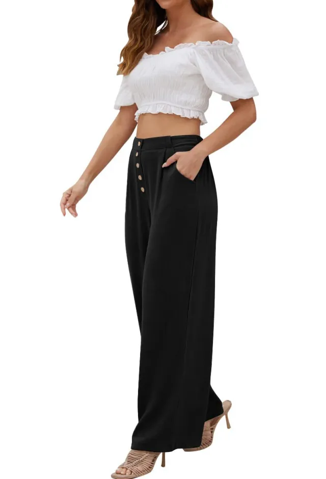 Women's Cotton And Linen Casual Straight Pants Black - Shop at LoveMi