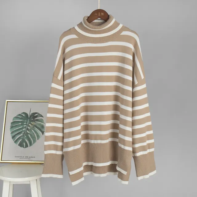 New High neck Pullover Knit Sweater A Versatile, Relaxed fit Design Camel - Shop at LoveMi