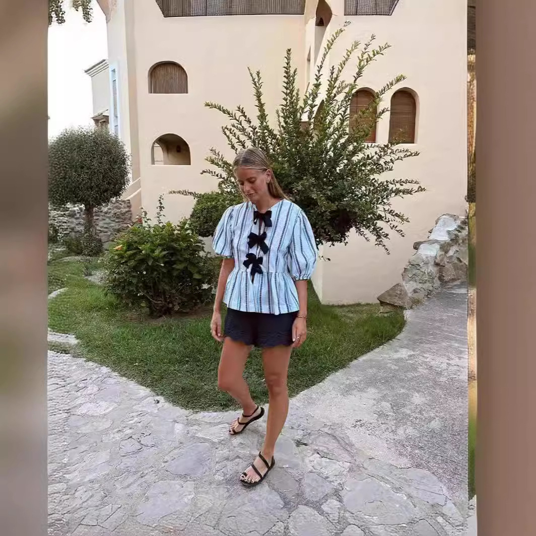 Women's Summer Fashion Striped Top Shorts Suit