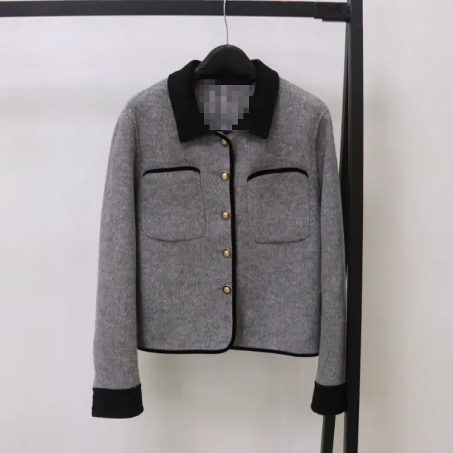 Korean style Wool Coat With Color blocking Casual Woolen Top Gray - Shop at LoveMi