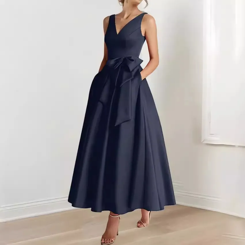 Birthday Party Host V-neck Socialite Daily Wearable Slimming Dress - Blue