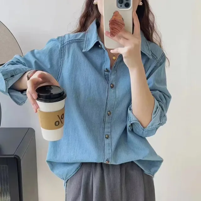 Blue Denim Shirt Jacket Women's Small Long sleeved Top Light Blue - Shop at LoveMi