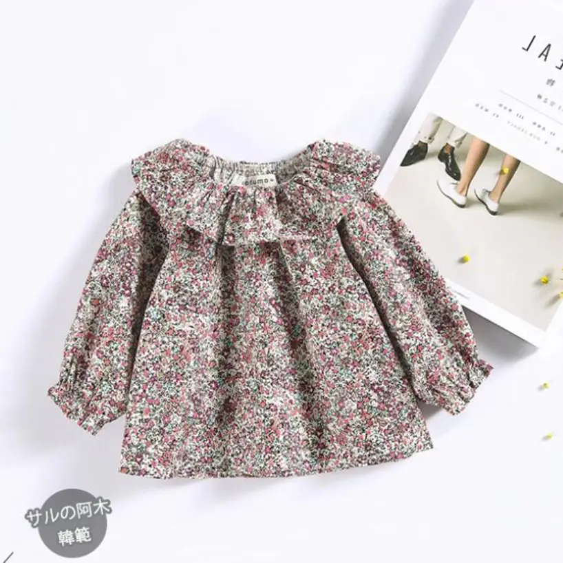Girls' Lace Collar Vintage Small Floral Baby Shirt Top Shirt