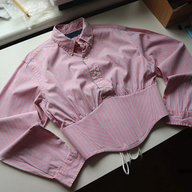 Striped Lapel Fitted Waist Short-length Long Sleeves