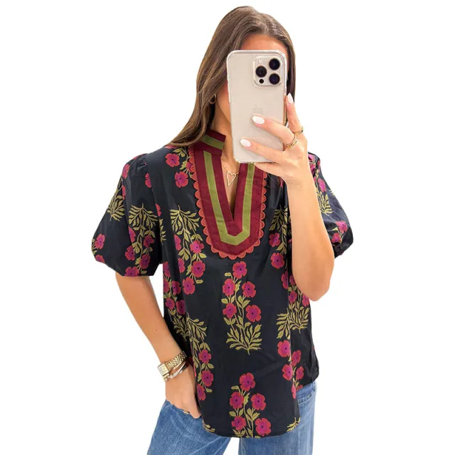 Women's Casual Simple Versatile V Neck Chiffon Blouse Black - Shop at LoveMi