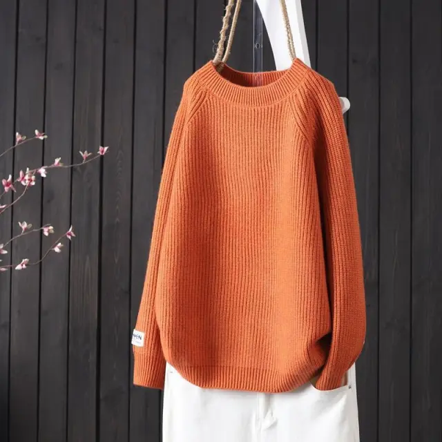 Simple Artistic Loose Pullover Women's Long sleeved Sweater Orange - Shop at LoveMi