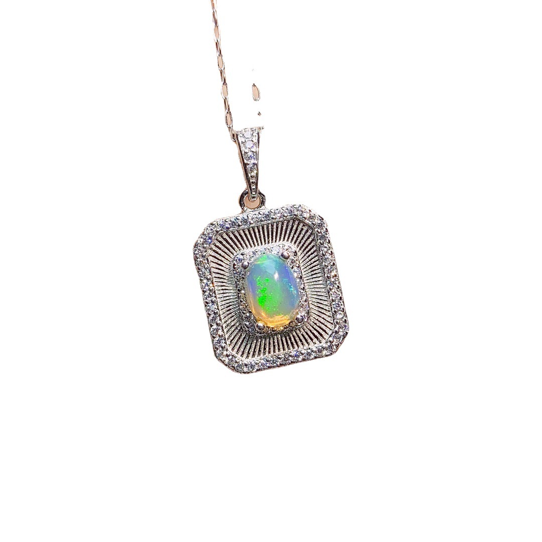 S925 Silver Inlaid Natural Opal Pendant - Image 9