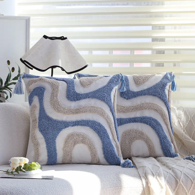 Blue Tufted Bedroom Bedside Cushion Pillowcase Insert