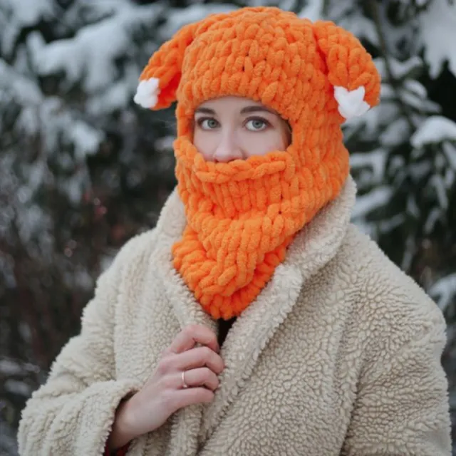 Autumn And Winter Thick Warm Coarse Yarn Hat Fox Orange - Shop at LoveMi