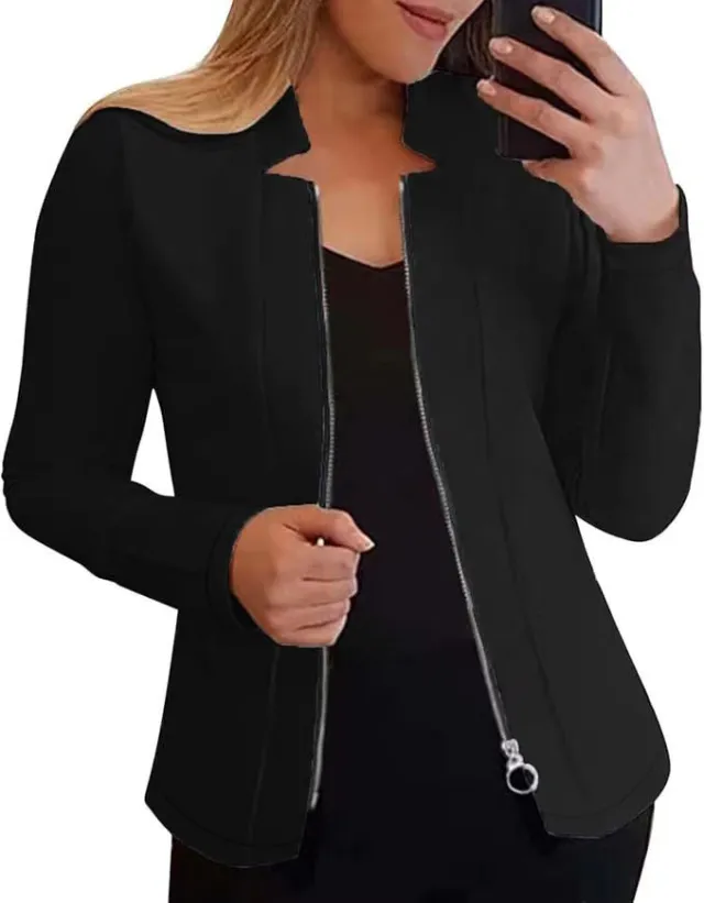 Solid Color Long sleeve Zipper Suit Top Black - Shop at LoveMi