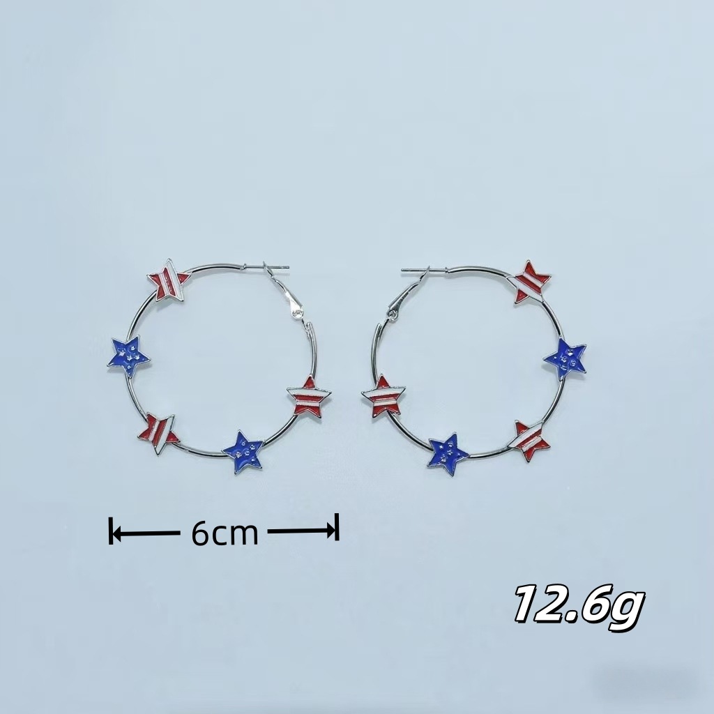 Independence Day Five-Pointed Star Dripping Oil Earrings