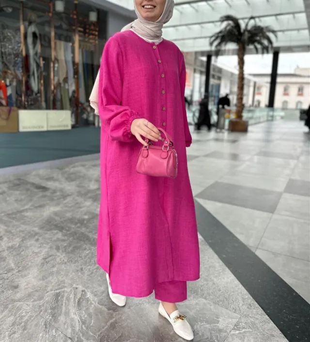 Muslim Plus Size Season Loose Temperament Commute Long Twinset Rose Red - Shop at LoveMi