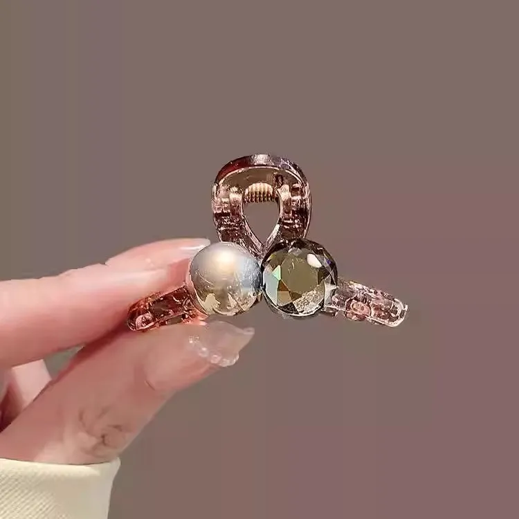 Exquisite Square Zirconia Small Claw Clip New Pearl Bangs Clip Side - Pearl Rhinestone