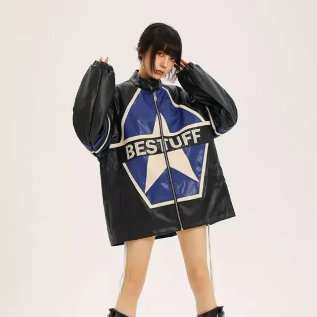 American Retro Biker's Jacket Trendy Leather Jacket Coat Black - Shop at LoveMi