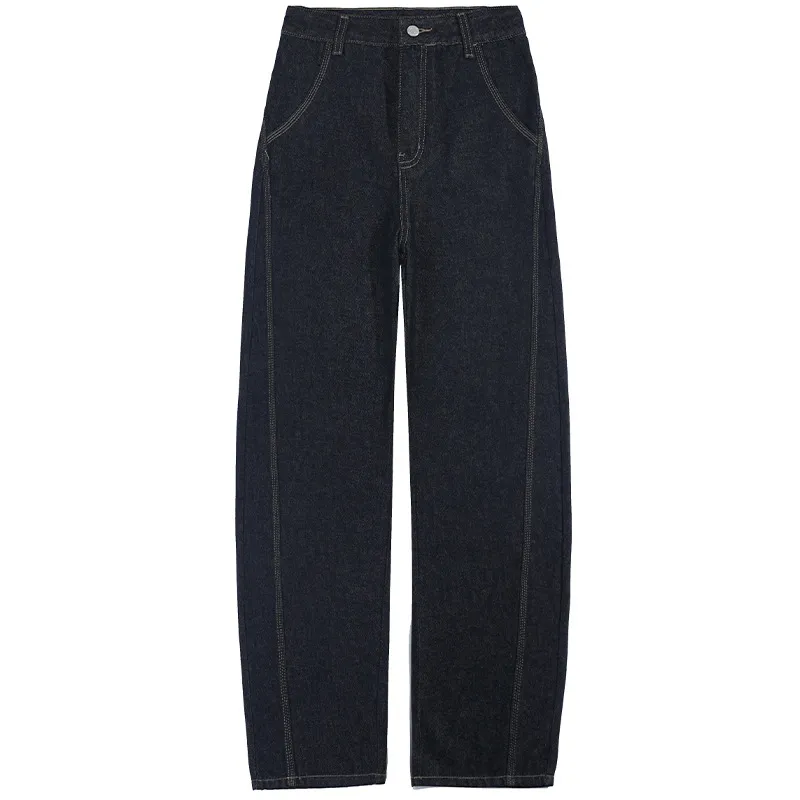 Spring New Split Patchwork Retro Casual Machete Jeans - Deep Blue Extended