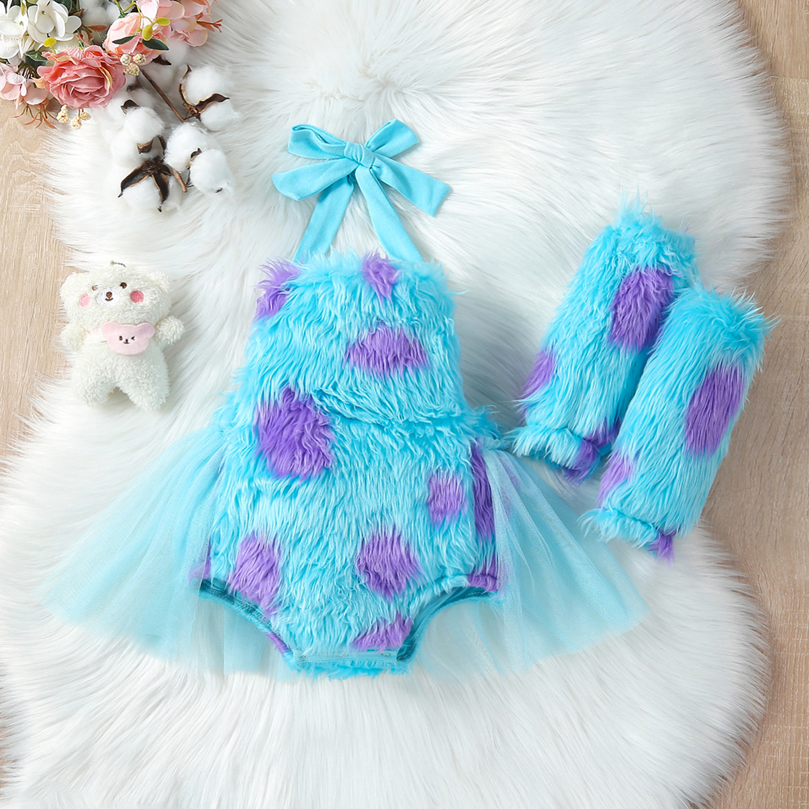 Children's Cute Fur Crawling Suit Jumpsuit