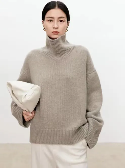 Women's Turtleneck Cashmere Sweater Camel - Shop at LoveMi