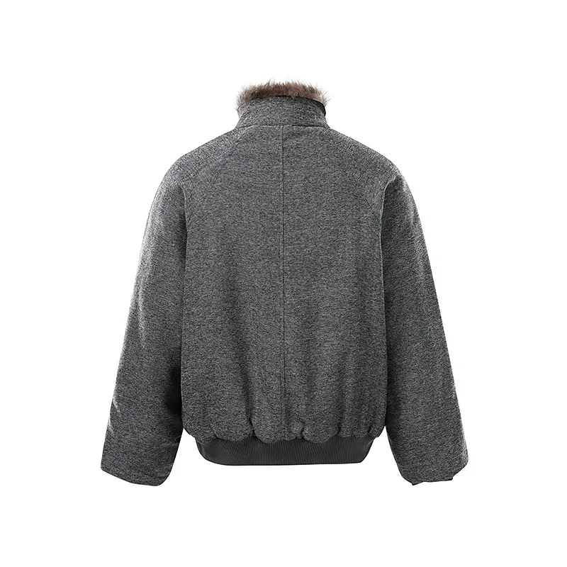 Street Multi-pocket Fleece Padded Short Stand-up Collar Cotton-padded Coat