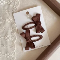 New Autumn And Winter Deciduous Colour Series Cotton Tape Bow Hair Accessories - Brown - View 1