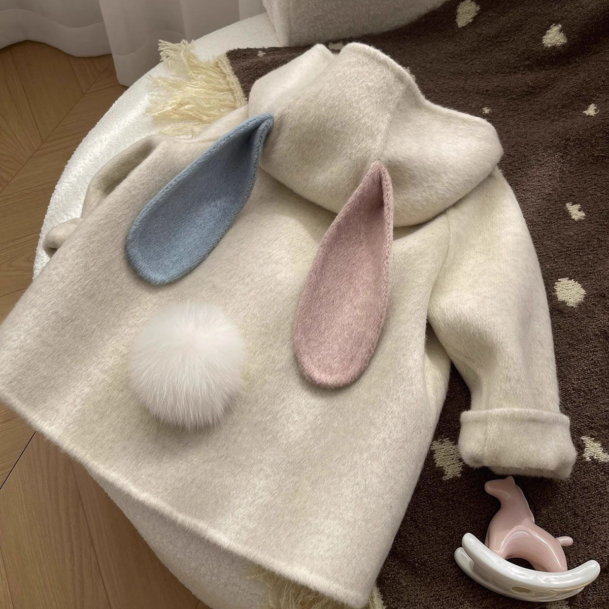 New Cute Bunny Double-sided Cashmere Coat