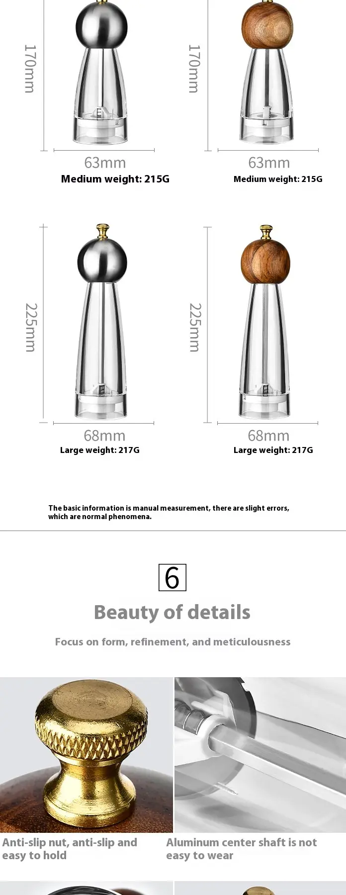 Acrylic Ceramic Core Manual Pepper Grinder Kitchen Gadget