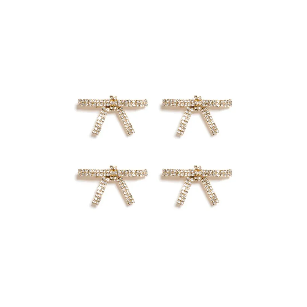 Super Fairy Bow Women's Rhinestone Barrettes - Gold