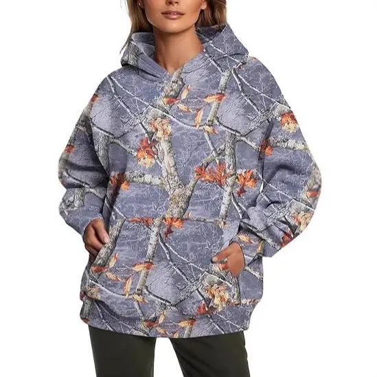 Womens Maple Leaf Leopard-Print Drop-Shoulder Hoodie Sweatshirt
