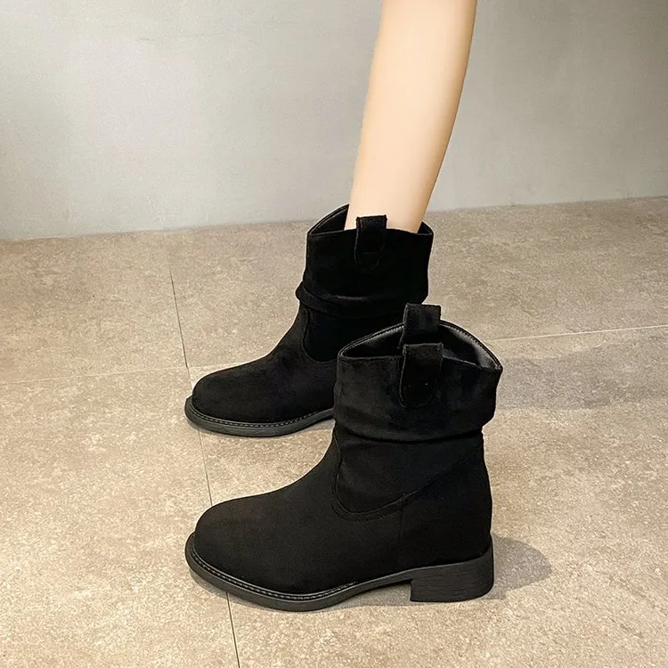 Suede Slimming Chunky-heel Fashion Ankle Boots For Women - Black
