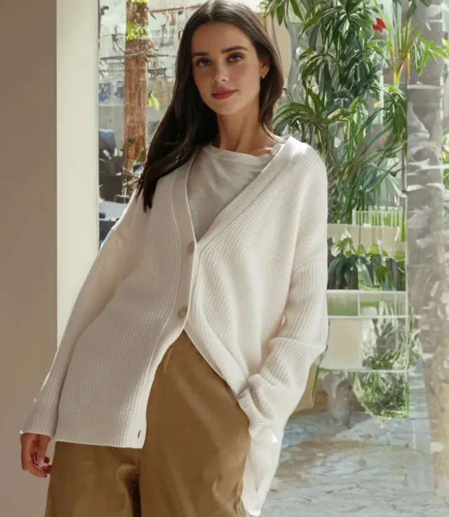 V neck Flattering Knit Cardigan Women Ivory - Shop at LoveMi
