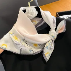 Versatile And Stylish Silk Neck Scarf - Flowers And Birds Flying - View 1