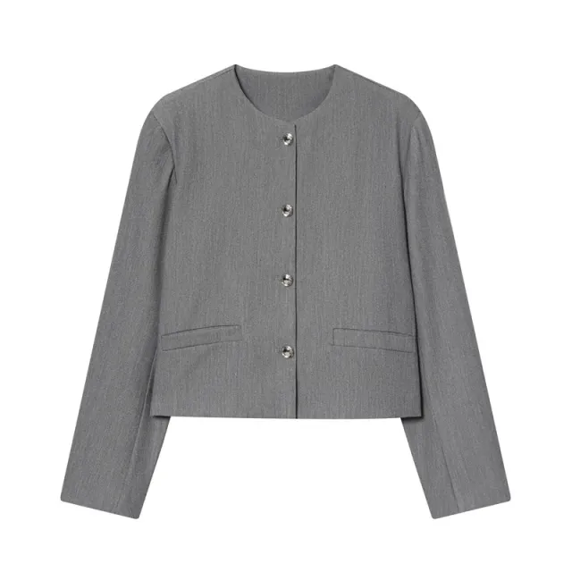 Women's Elegant Round neck Cropped Blazer Gray - Shop at LoveMi