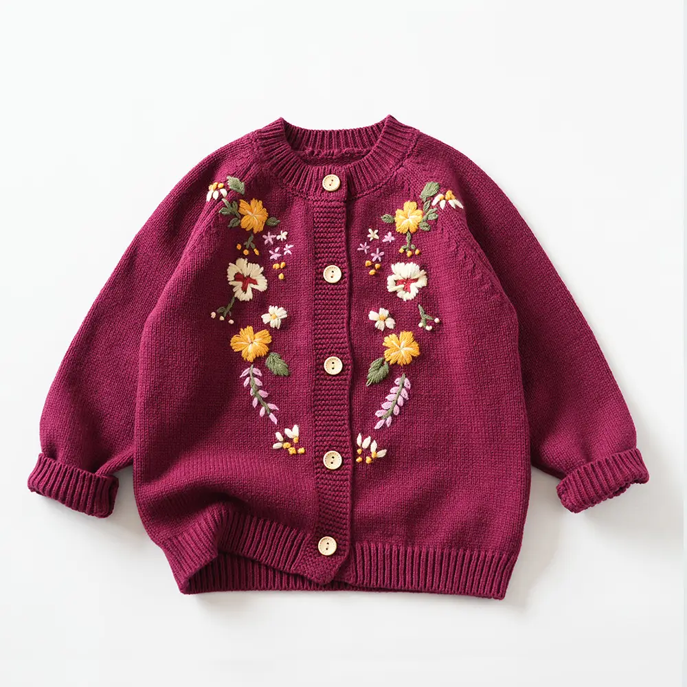 Children's Floral Cardigan Sweater, Long Sleeve Button-Down Knit Top for Girls