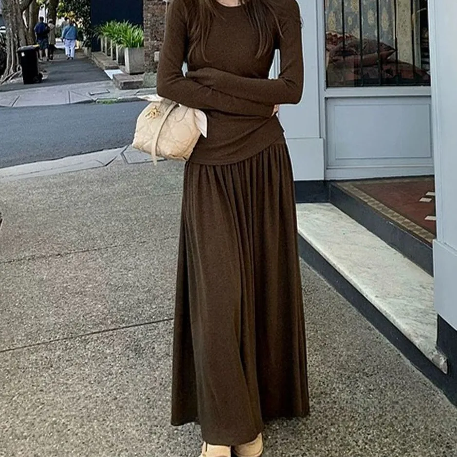 Women's Lapel Knitted Vest Skirt - Brown T Shirt