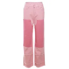 Fashion Street Patch Stitching Brushed Trousers For Women - Pink - View 1