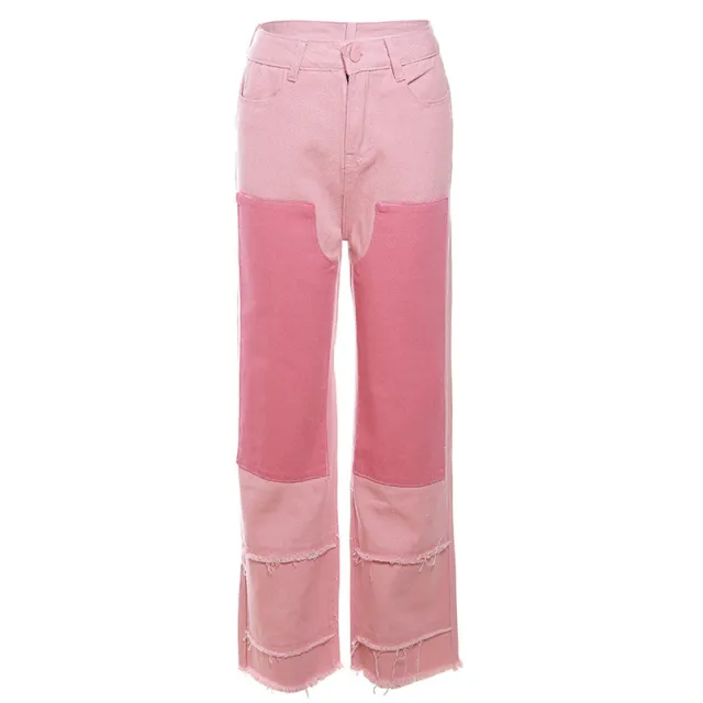 Fashion Street Patch Stitching Brushed Trousers For Women Pink - Shop at LoveMi