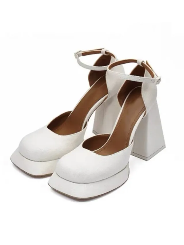 Chunky Heel Petite Vintage Platform Mary Jane Shoes White - Shop at LoveMi