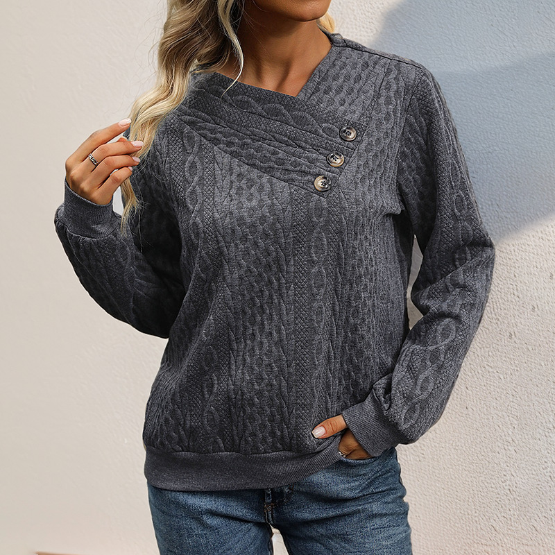 Women's Wear Long Sleeve Pleated Sweater Dark Gray - Shop at LoveMi