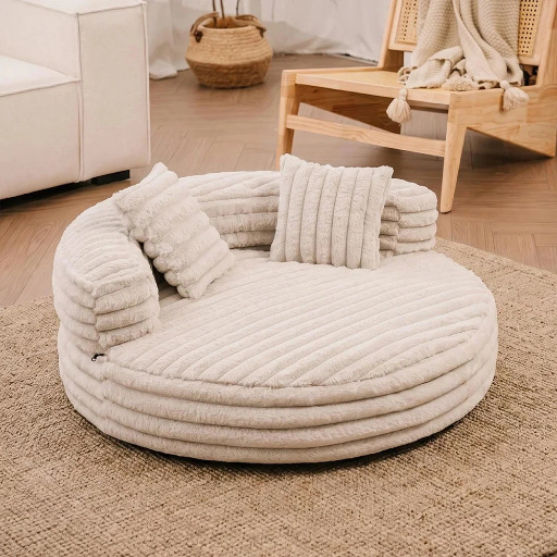 Removable And Washable Cat Bed Dog Sofa Donut Beige 60x60x24cm