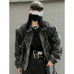 Vintage Distressed Men's And Women's Denim Jacket - Black And Grey - View 1