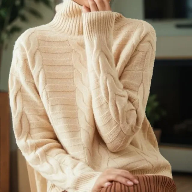 New Semi high neck Knit Sweater Stylish Classy And Elegant Apricot - Shop at LoveMi
