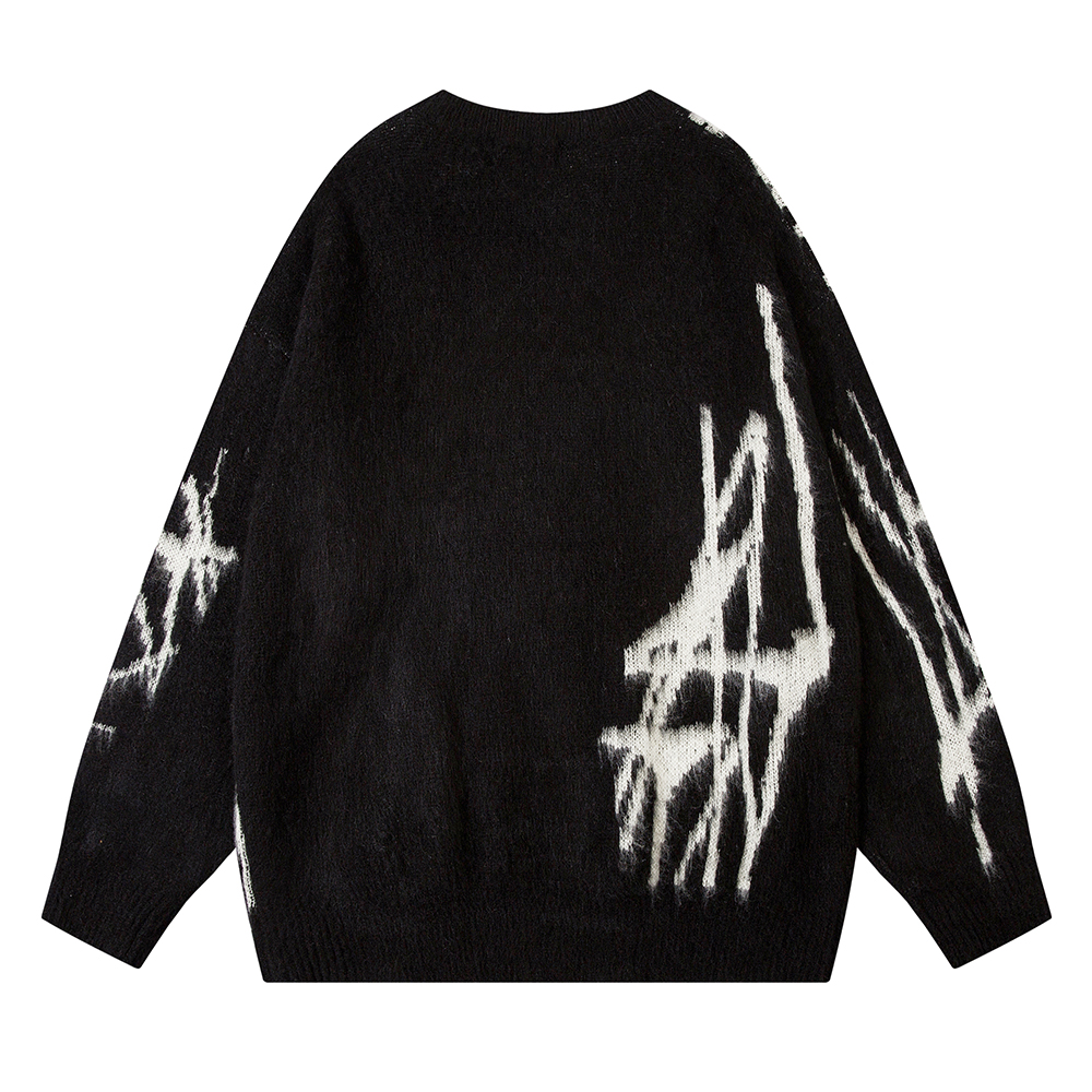 Graffiti Embroidered Crew Neck Sweater Men's Hip Hop Design Pullover Sweater