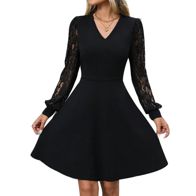 Women's Lace Long sleeve Dress Black - Shop at LoveMi