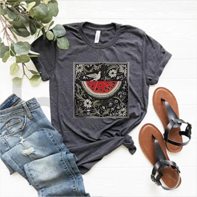 Women's Vintage Watermelon Short Sleeve Shirt Darkgrey - Shop at LoveMi