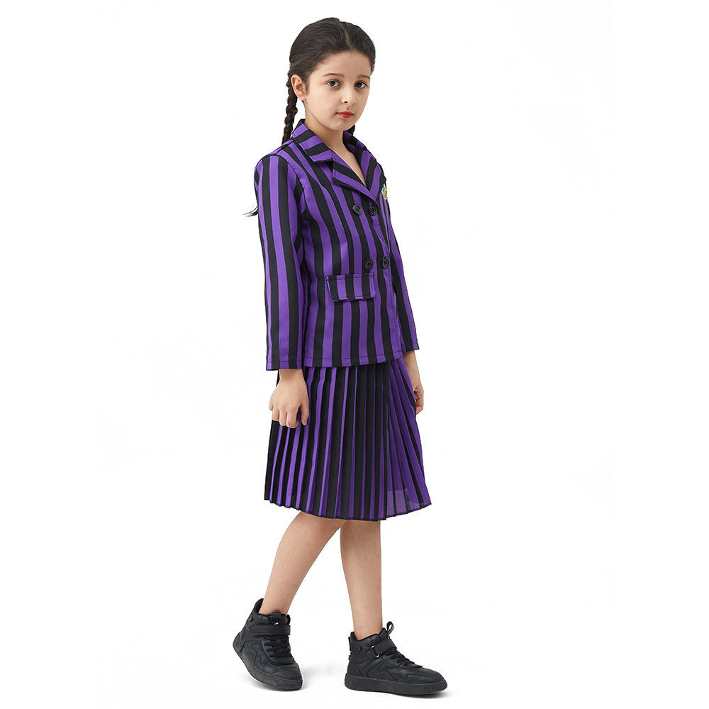 Halloween Wednesday Black Dress Cosplay Costume Purple - Shop at LoveMi