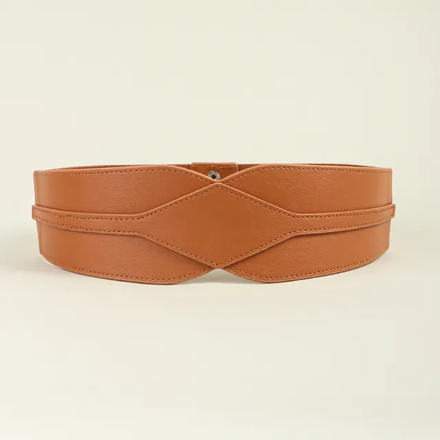 Simple Wide Waist Seal Elastic Versatile Belt Ladies Camel - Shop at LoveMi