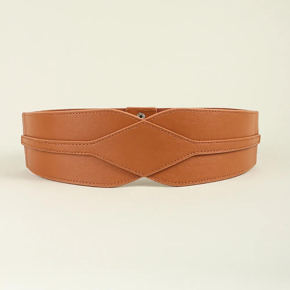 Simple Wide Waist Seal Elastic Versatile Belt Ladies - Camel