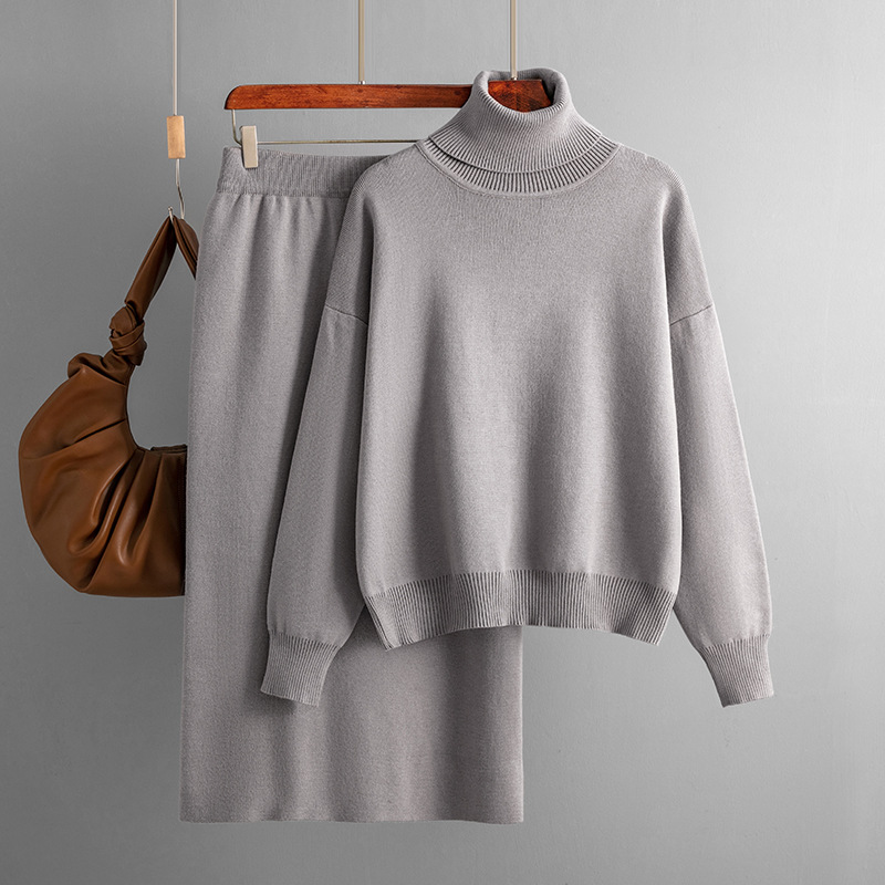Solid Color Turtleneck Sweater Sheath Skirt Two-piece Set Autumn And Winter - Image 20