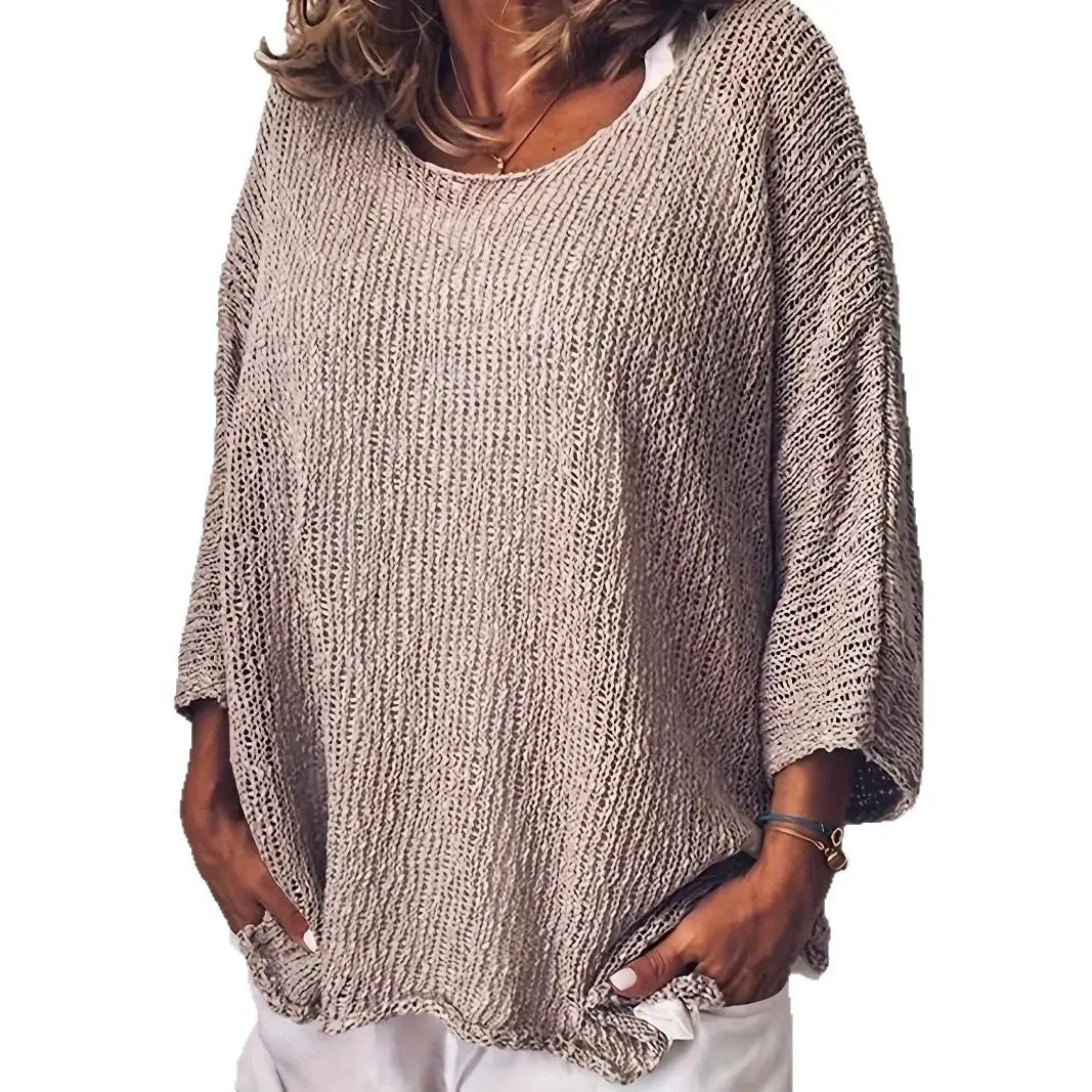 Round Neck Long Sleeve Loose And Simple Versatile Knitted Top
